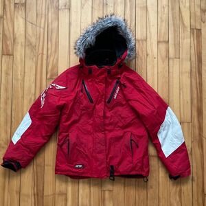 Ski-Doo RPM Red Snowmobile Jacket Detachable Hood Faux Fur Size Medium